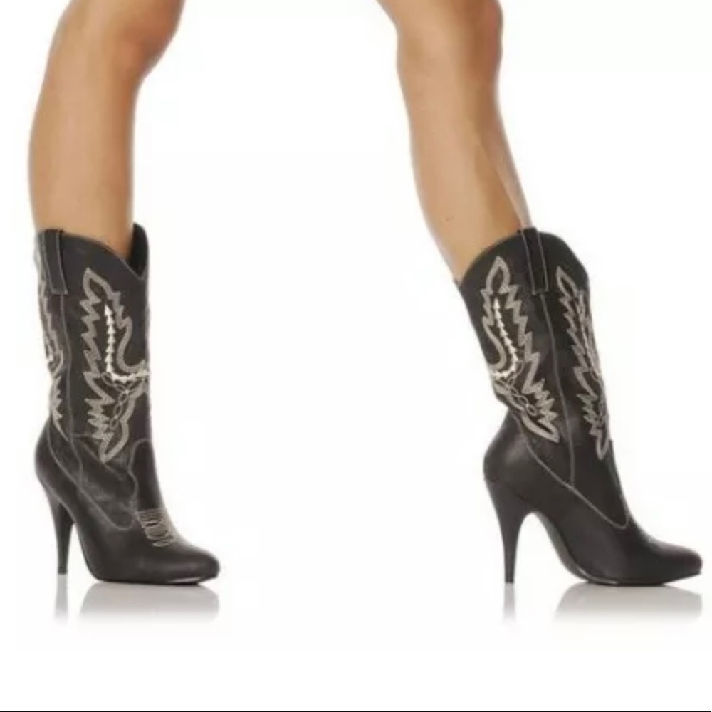 4" Black Cowboy Cowgirl Western Sexy Stiletto Womans Boots Heels Size 10